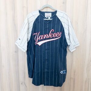 VTG New York Yankees 2 Mirage Baseball Jersey Pinstripe Size L Navy Sporty Retro